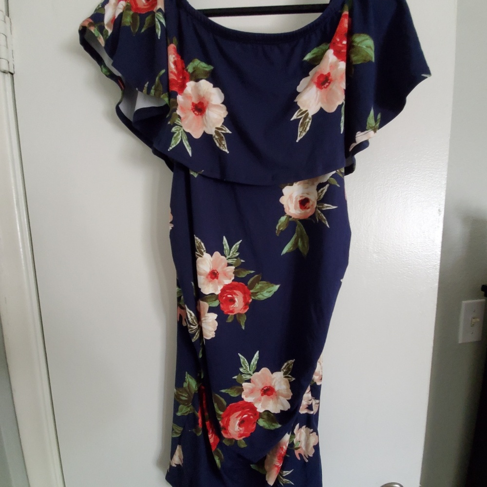 Floral Ruffle Off Shoulder Maternity Dress - NWT